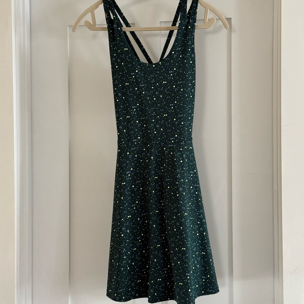 Fabletics Dark Green Star Print Sleeveless Mini Dress with shorts